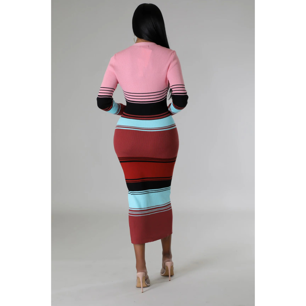 Color-wave Ribbed Sweater Midi Dress