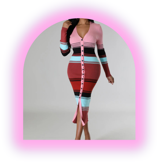 Color-wave Ribbed Sweater Midi Dress