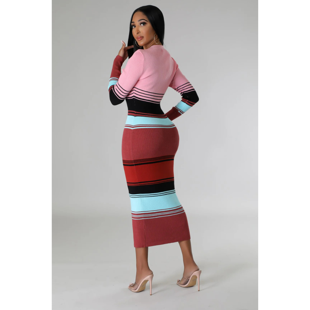 Color-wave Ribbed Sweater Midi Dress