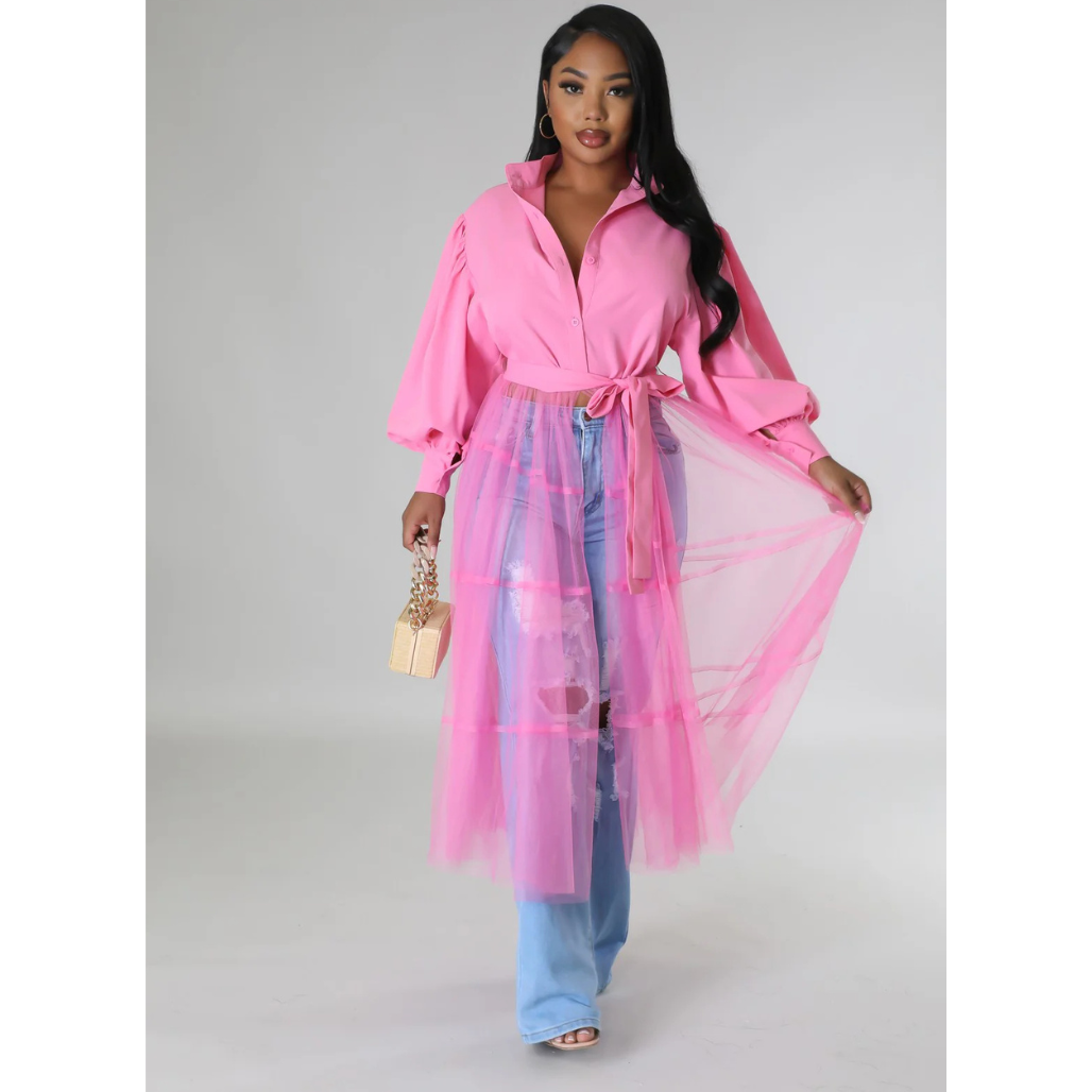 Pink Drama Tulle Top