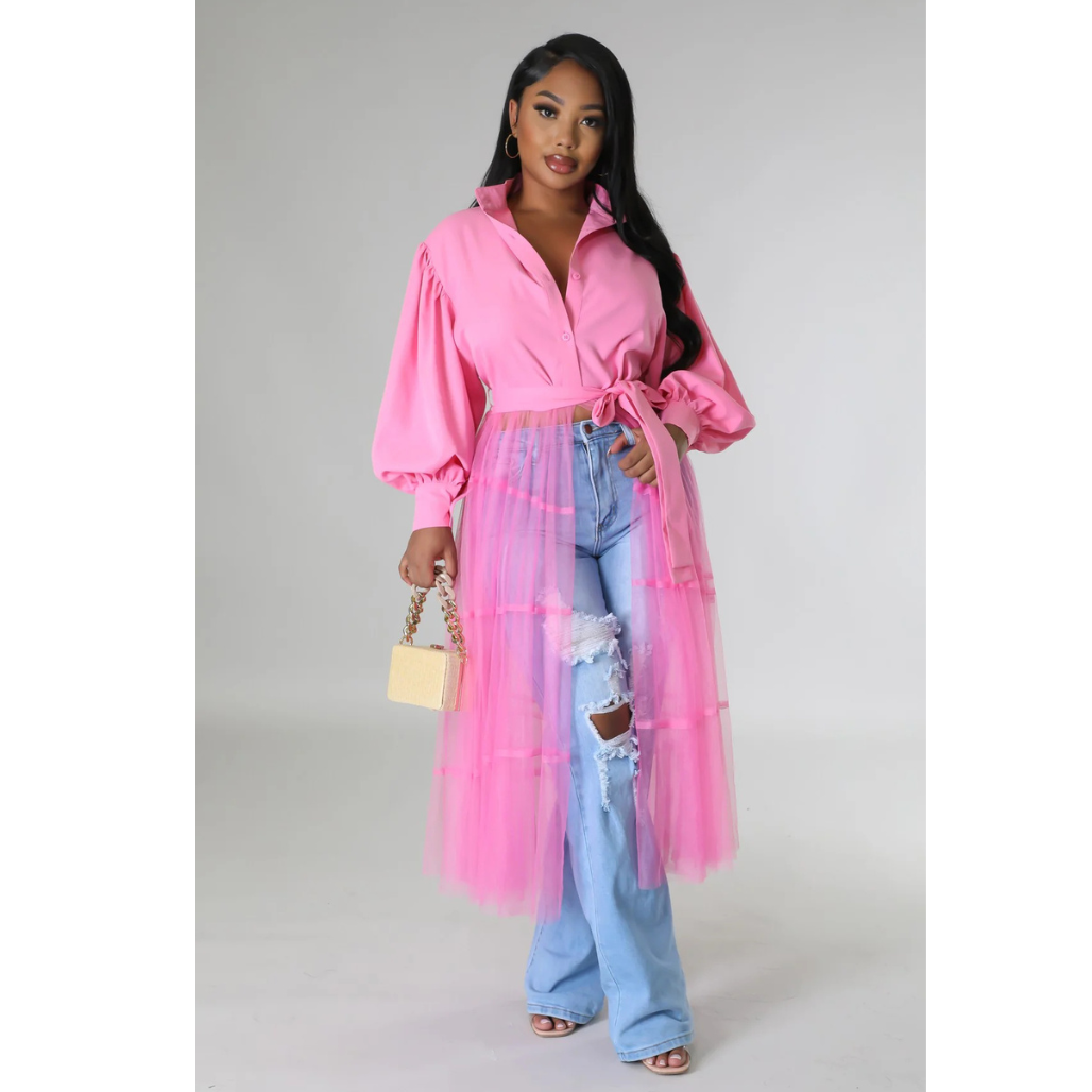 Pink Drama Tulle Top