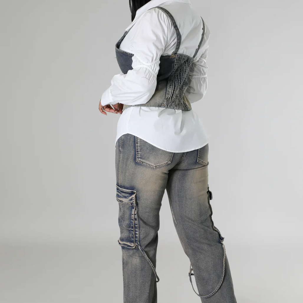 Boss Mode Denim Corset 2pc Blouse